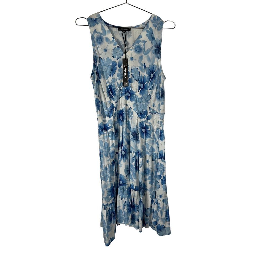 CHARLIE B Blue Floral Sleeveless Midi Dress